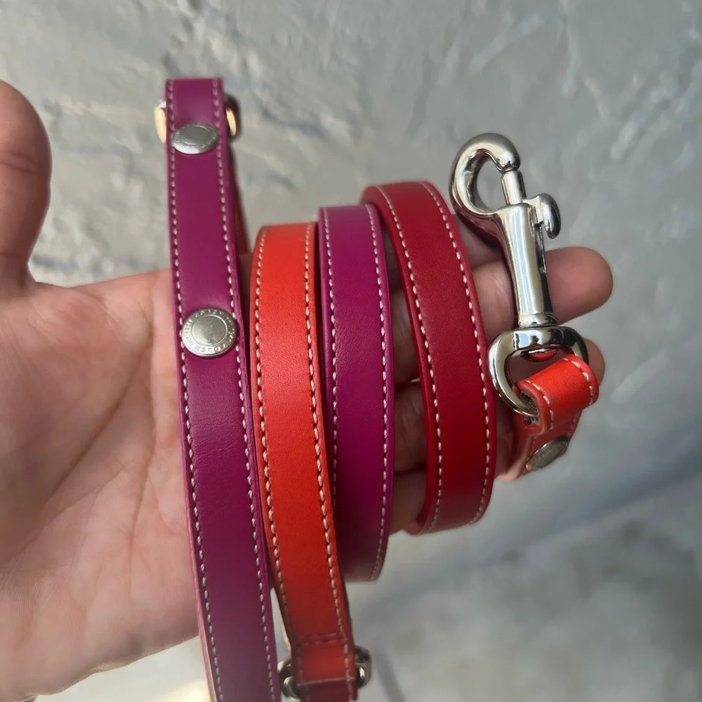 Coach Pink and Red Leather Dog Leash with Silver Hardware